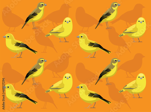 Bird Saffron Finch Cartoon Cute Seamless Wallpaper Background