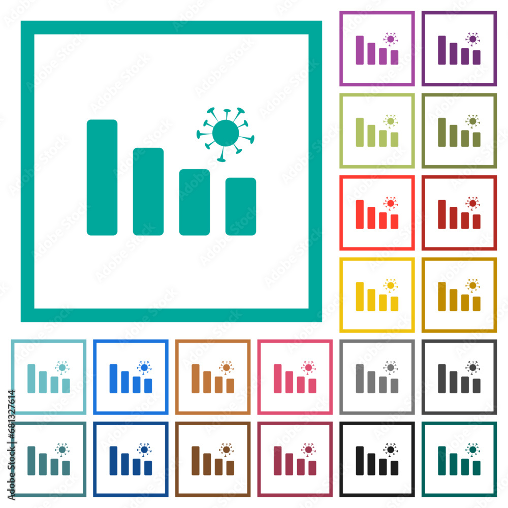 Covid graph flat color icons with quadrant frames