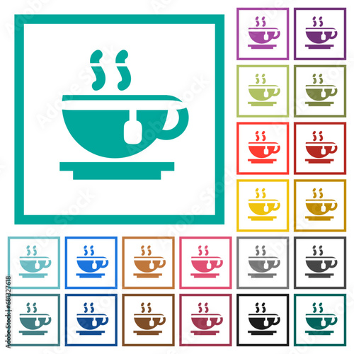 Cup of tea flat color icons with quadrant frames