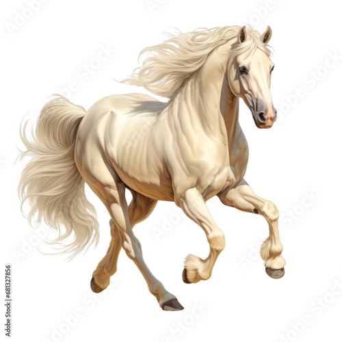 A Majestic Gallop: A Graceful White Horse Running Free on a Blank Canvas . Transparent background cutout. PNG file