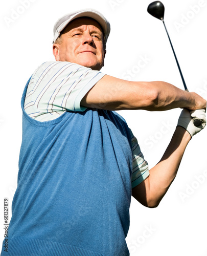 Digital png photo of caucasian male golf player on transparent background