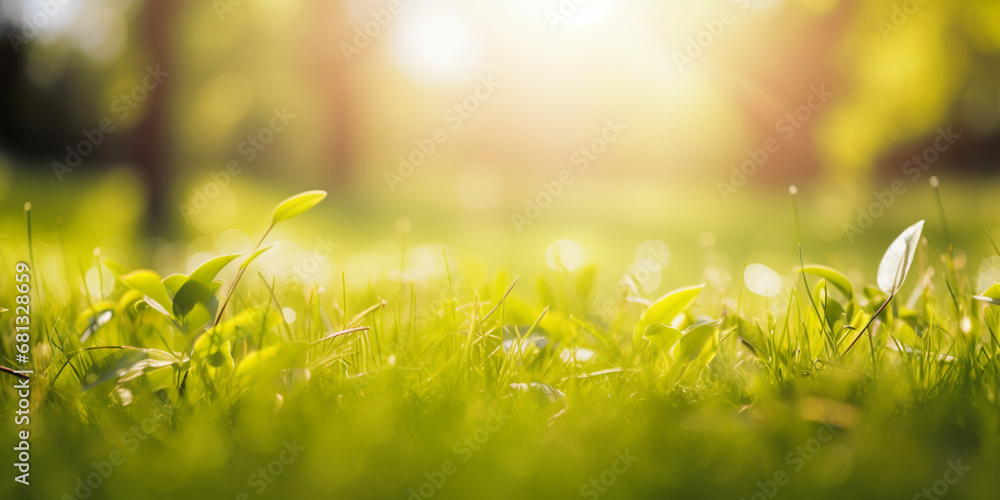 A field of grass with the sun shining in the background, nature background, Generative AI