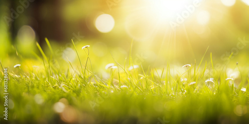 A field of grass with the sun shining in the background, nature background, Generative AI