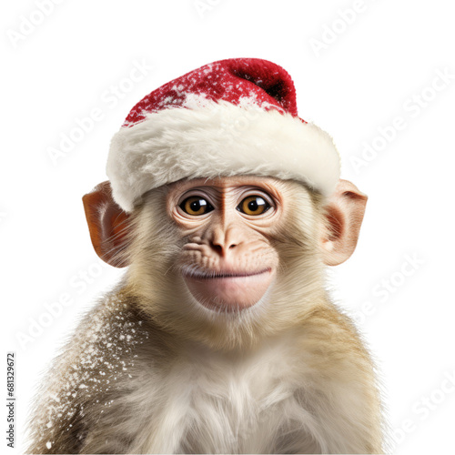 Cheeky Monkey Celebrating Christmas with a Santa Hat on Its Head . Transparent background cutout. PNG file © LUPACO PNG