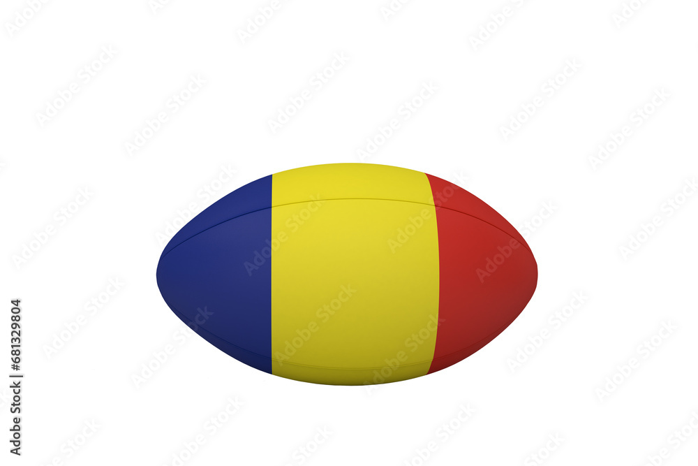 Fototapeta premium Digital png illustration of rugby ball with flag of chad on transparent background