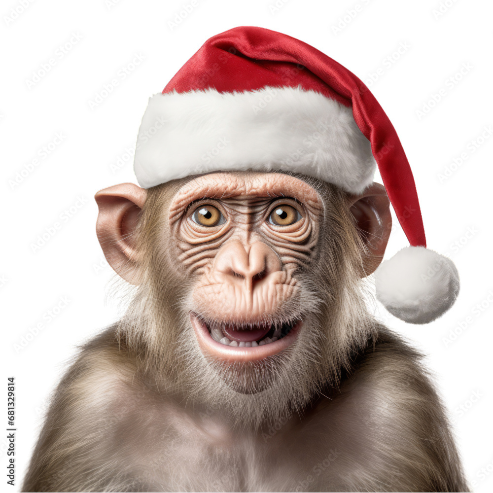 A Festive Monkey Wearing a Santa Hat on Its Head . Transparent