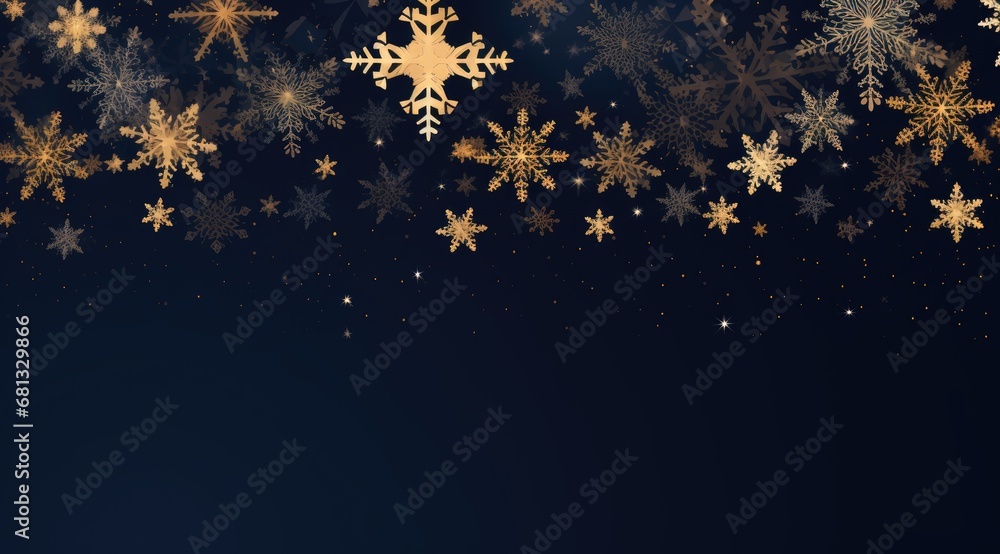 Golden Christmas snowflakes background with gold glitter on black. Generative AI - obrazy, fototapety, plakaty 