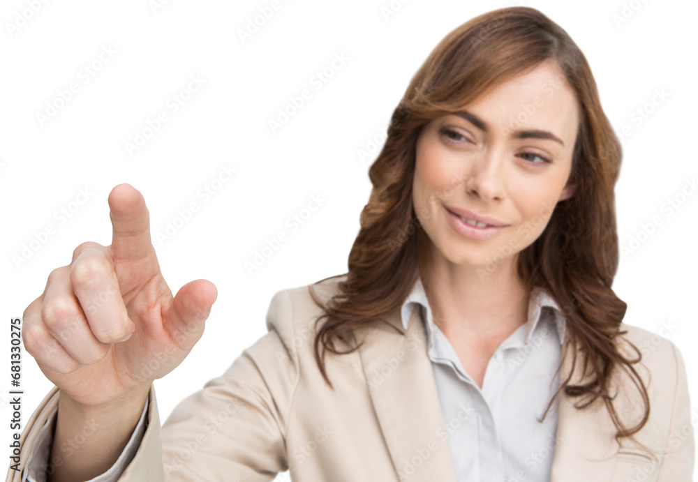 Digital png photo of caucasian businesswoman pointing on transparent background Digital png photo of caucasian businesswoman pointing on transparent background