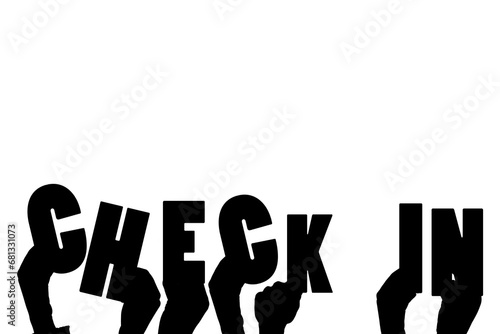 Digital png illustration of hands with check in text on transparent background