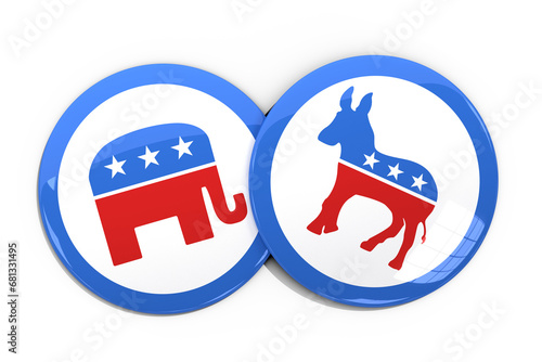 Digital png illustration of badges with elephant and donkey on transparent background