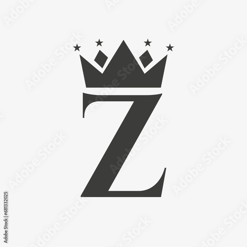 Crown Logo On Letter Z with Star Icon. Crown Symbol Template