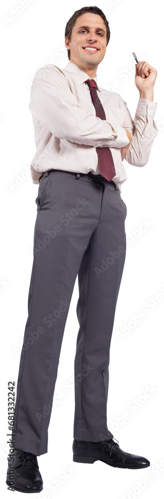 Digital png photo of happy caucasian businessman with pen, smiling on transparent background Digital png photo of happy caucasian businessman with pen, smiling on transparent background