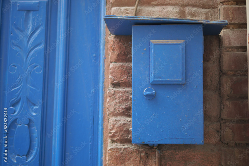 blue color mailbox postbox letter on wall blue color mailbox postbox letter on wall