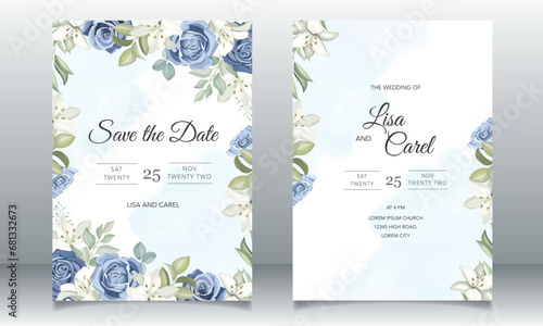 wedding card with dusty blue roses 