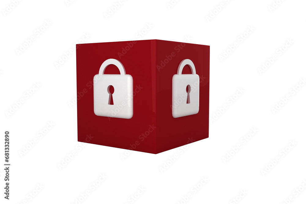 Digital png illustration of red cube with padlock on transparent background Digital png illustration of red cube with padlock on transparent background