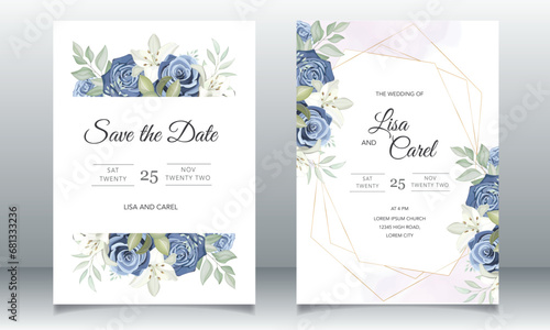wedding card with dusty blue roses 