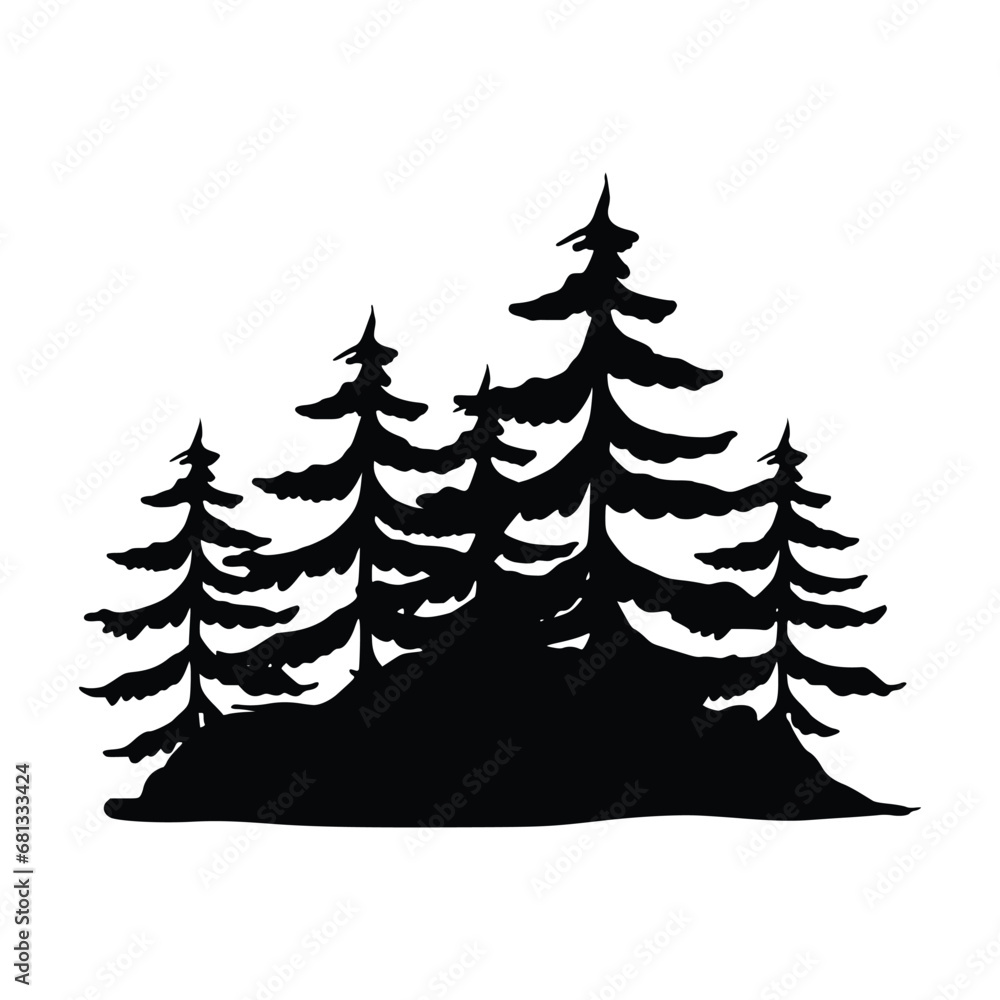 Obraz premium Evergreen Pine Trees Silhouette. Winter Christmas and New Year design elements. Christmas trees
