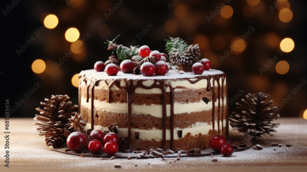 christmas cake with candles and decorations christmas cake with candles and decorations