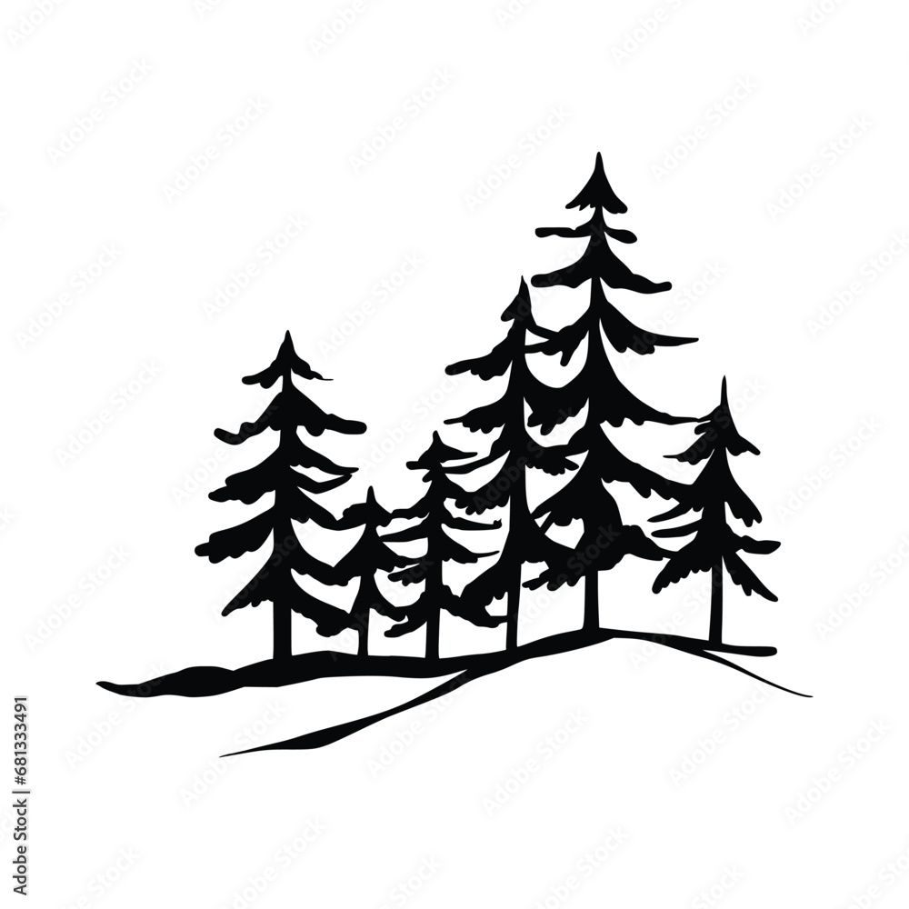 Evergreen Pine Trees Silhouette. Winter  Christmas and New Year design elements. Christmas trees