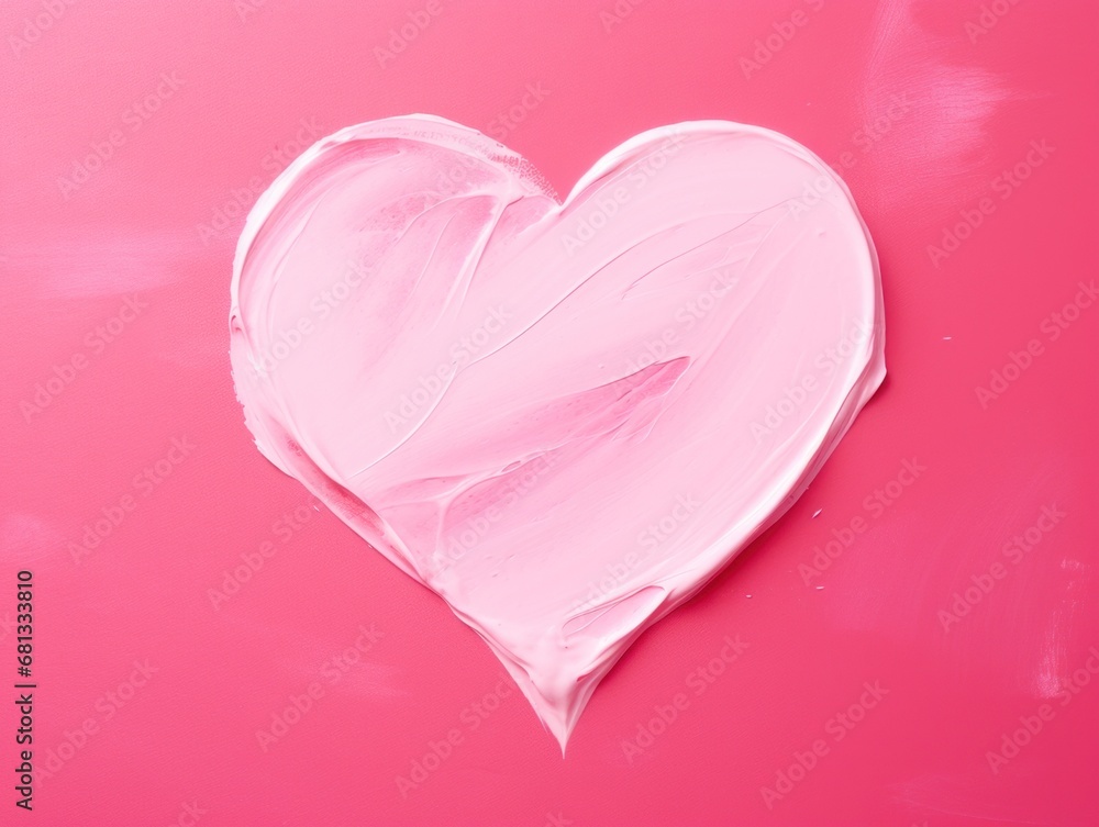 Heart made of acrylic paint on contrast pink background. Valentine's Day concept.