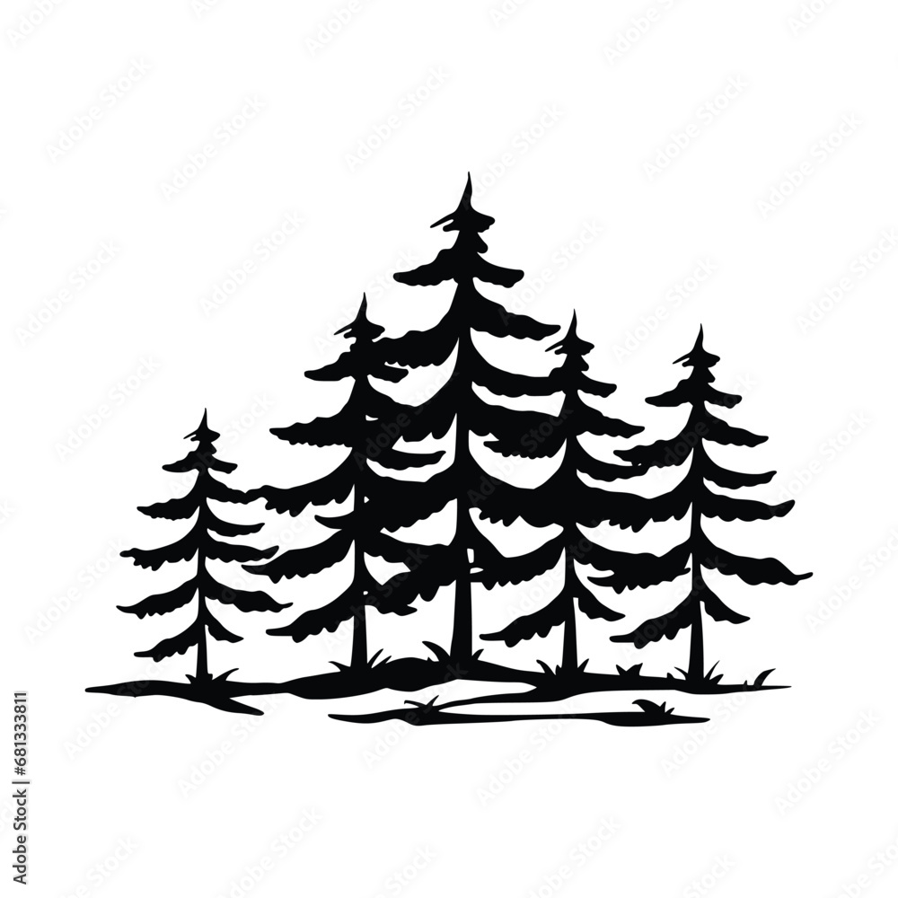 Obraz premium Evergreen Pine Trees Silhouette. Winter Christmas and New Year design elements. Christmas trees