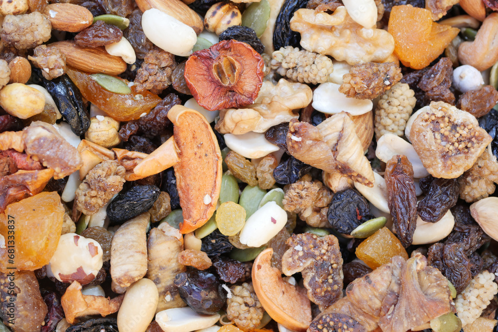 Fototapeta premium close up of many mixed nuts 