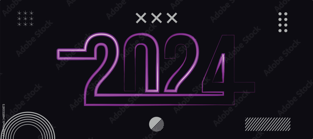 Fototapeta premium 2024 Happy New Year clock countdown background. Gold glitter shining in light with sparkles abstract celebration. Greeting festive card vector illustration. Merry holiday poster or wallpaper design