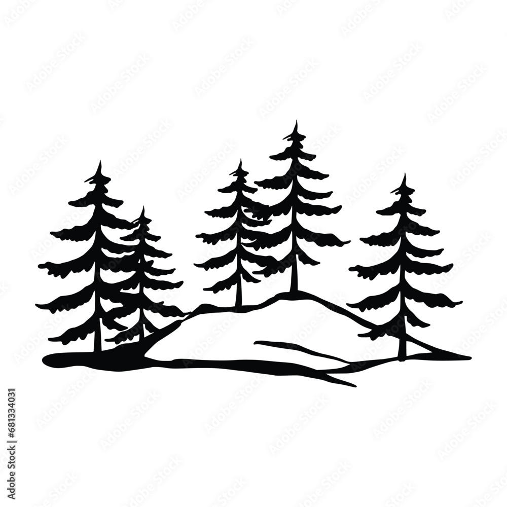 Obraz premium Evergreen Pine Trees Silhouette. Winter Christmas and New Year design elements. Christmas trees