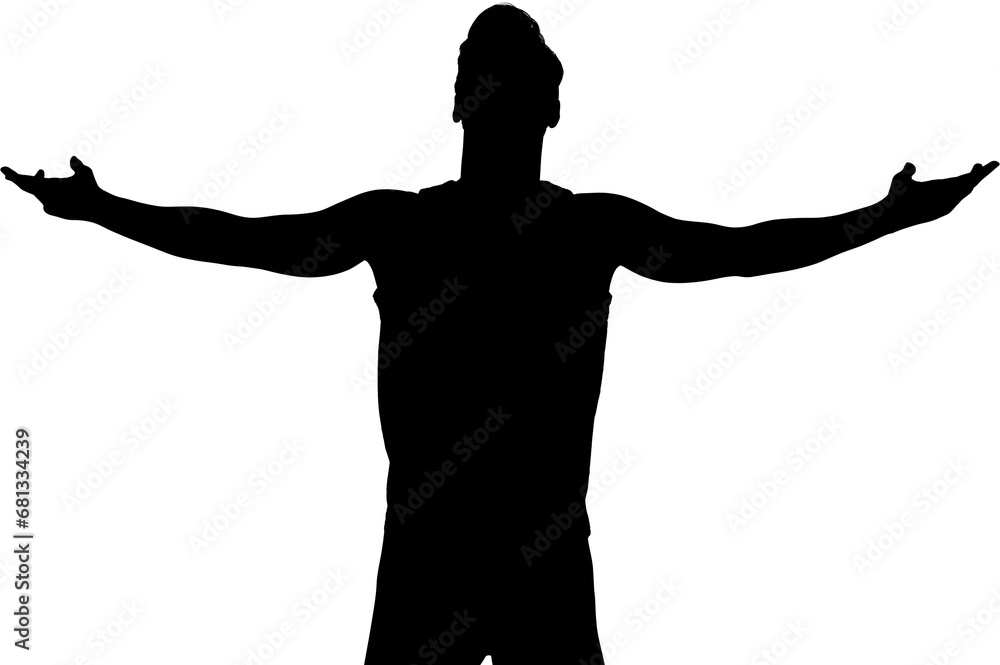 Digital png illustration of silhouette of sportsman with hands up on transparent background Digital png illustration of silhouette of sportsman with hands up on transparent background