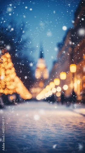 Beautiful bokeh of city streets on a winter Christmas evening for your text mockup