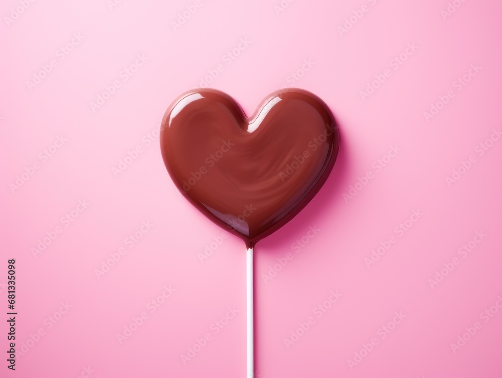 Chocolate Heart on a Stick on contrast pink background. Valentine's Day concept. Chocolate Heart on a Stick on contrast pink background. Valentine's Day concept.