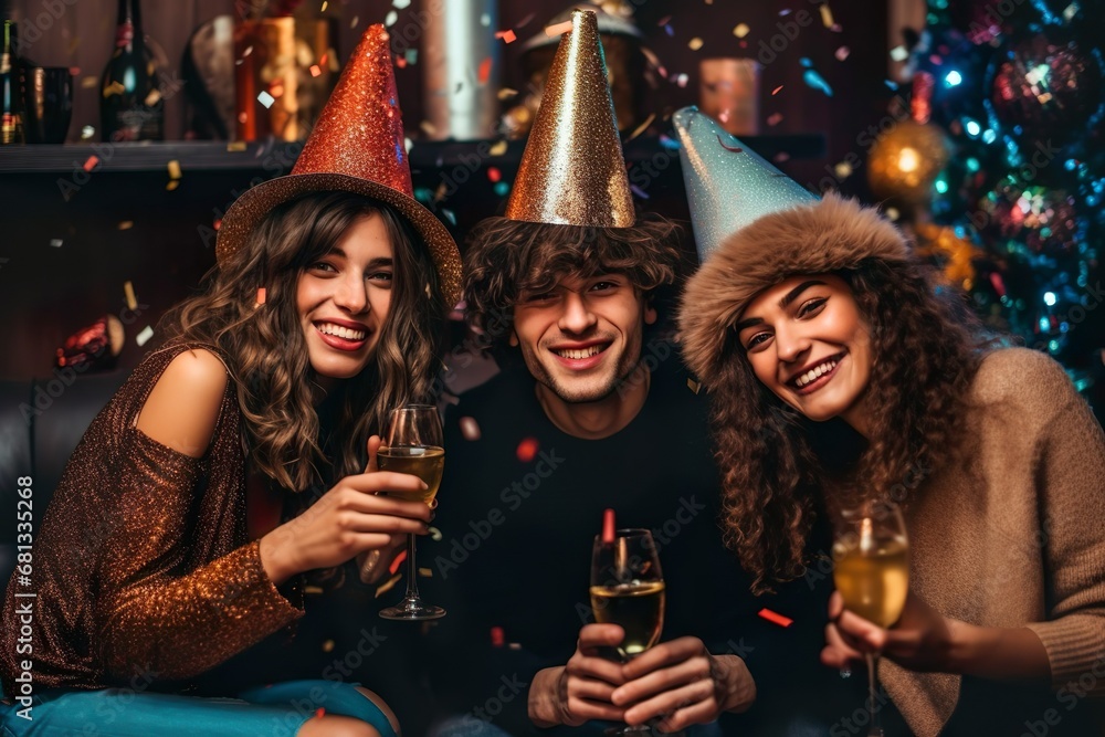 Group of friend having fun enjoying and celebrating happy new year party together 