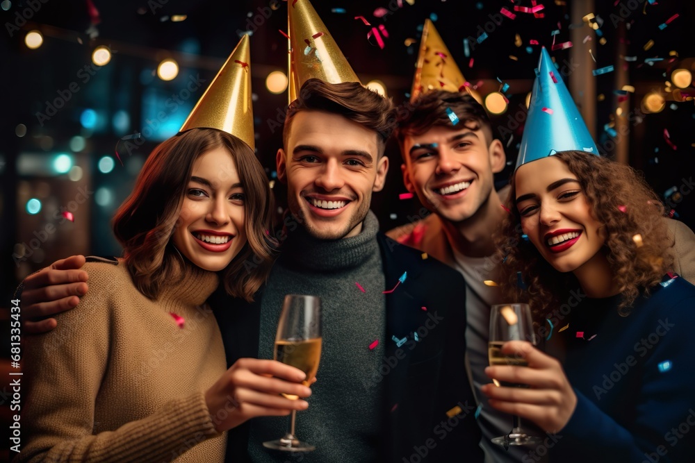 Fototapeta premium Group of friend having fun enjoying and celebrating happy new year party together 