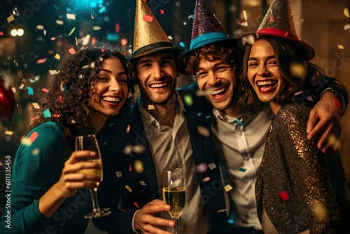 Group of friend having fun enjoying and celebrating happy new year party together 