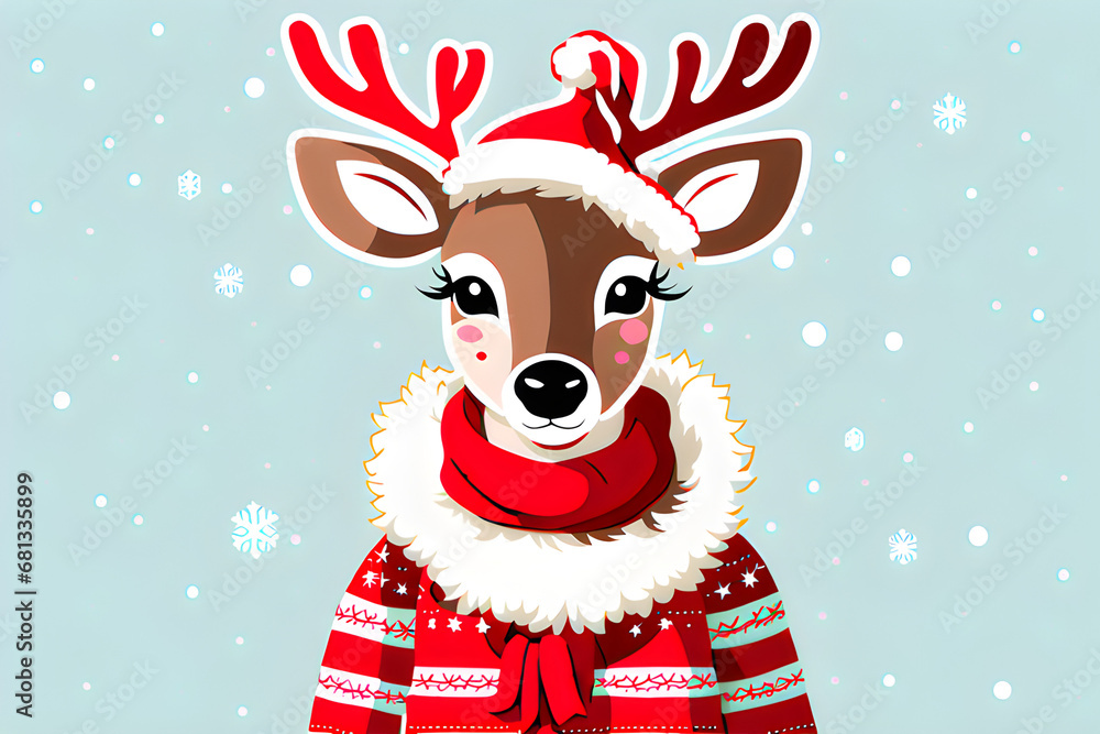 Fototapeta premium a cute deer in a Christmas costume.Generate AI 