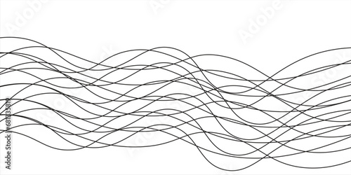 Thin line wavy abstract vector background. Curve wave seamless pattern. Line art striped graphic template. Vector illustration. vector lines waves