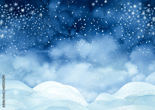 Wallpaper Mural Snowflakes watercolor blue sky, white snow abstract background. Minimalist winter wonderland aqua watercolor texture graphic resource for copy space. Holiday New Year weather travel backdrop by Vita Torontodigital.ca