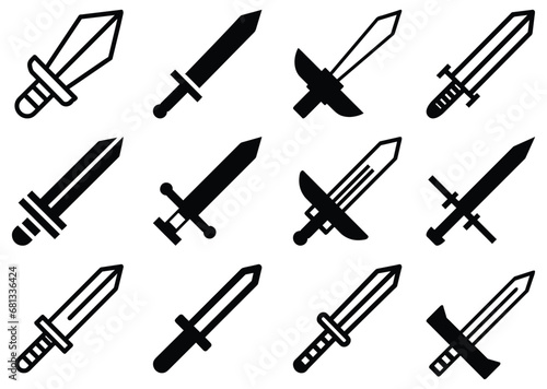 knight sword icons set, saber logo, rapier, longsword, vector illustration isolated on white background