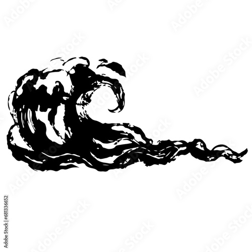 シンプルな波の墨絵のイラスト素材　ベクター