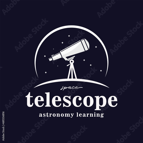 telescope logo with super lens design vector, astronomy equipment illustration design