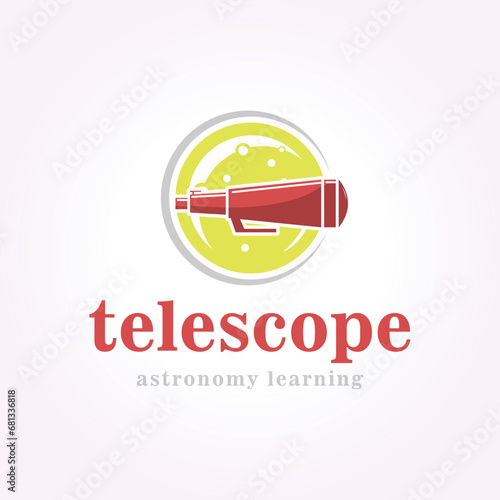 emblem telescope logo with supermoon background, badge of scope nautical illustration design vector