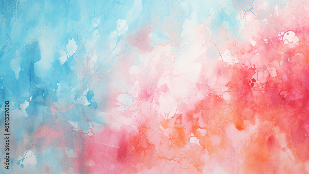 Fototapeta premium Abstract Watercolor Splashes Coral Pink and Aqua Blue Bliss
