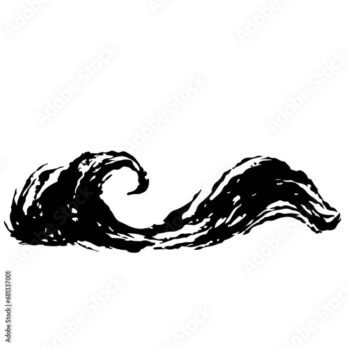 シンプルな波の墨絵のイラスト素材　ベクター
