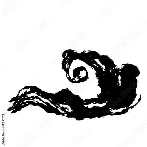 シンプルな波の墨絵のイラスト素材　ベクター
