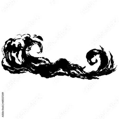 シンプルな波の墨絵のイラスト素材　ベクター