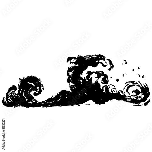 シンプルな波の墨絵のイラスト素材　ベクター