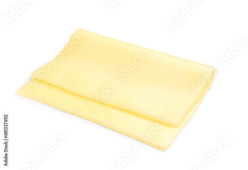 Tasty cheese slice on white background