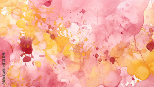 Elegant Mustard Yellow and Dusty Rose Watercolor Splash Abstract