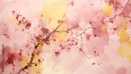 Elegant Mustard Yellow and Dusty Rose Watercolor Splash Abstract