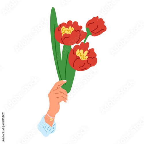 Hands pose vector illustration. The gesticulations speaker added emphasis to their words The human body part stood out most during performance was hands. Hand with flowers